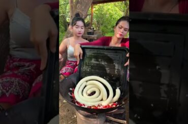 Cooking Pig intestine  with chili recipe #food #adventure #cooking #mukbang #survival