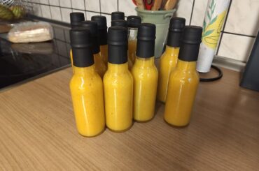 Selfmade Scorpion-Mango sauce with homegrown peppers!