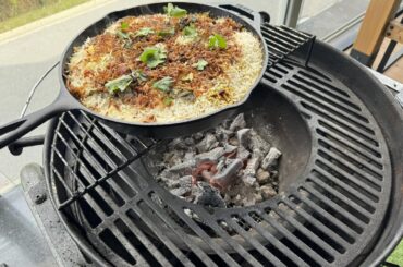 My recipe for a super smokey, spicy and oniony lamb biryani