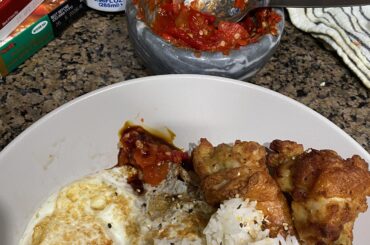 Simple Indonesian food with sambal