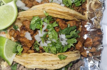 Chorizo, al pastor, and carne asada tacos from a truck in Indiana