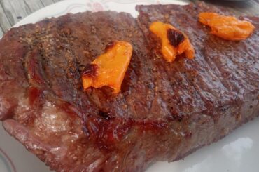 Orange Habanero peppers on this London Broil