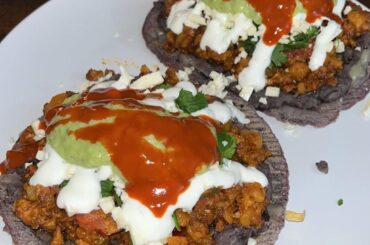 Black bean, chorizo and potato tacos