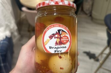 My mum picked these up for me from the pickle lady in Bridgnorth. Delicious!