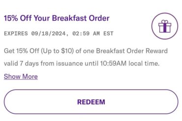 I'm so glad I can save 15% off of the breakfast that you discontinued, thank you