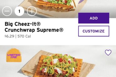Cheez-it crunchwrap is back, now comes with 2 cheez-its in it.