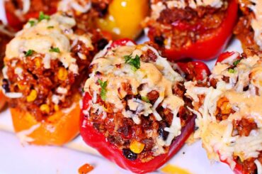 How to Make Stuffed Bell Peppers - Easy Cheesy Beef and Rice Stuffed Peppers Recipe