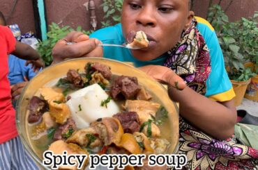 African village life | cooking Nigerian spicy assorted pepper soup for dinner
