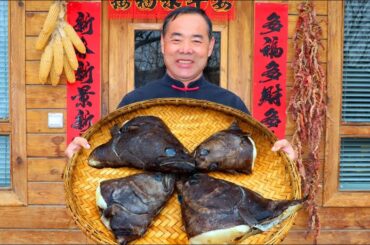 4 HUGE Fish Head Grilled to Perfect with Chili! Best Part of Fish to Enjoy! | Uncle Rural Gourmet