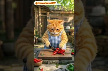 | Chef Cat is making stir-fried meat with chilli |