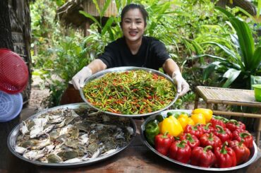 Bule crabs, belle pepper, chili cooking / Yummy blue crabs recipes / Cooking with Sreypov