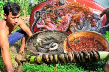 Amazing cooking and eating water snake grilled with chili recipe - Cooking skill!