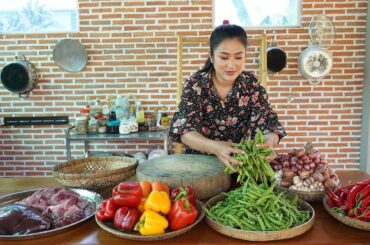 Countryside vlog: Beef, green pea and belle pepper cooking / Country food cooking