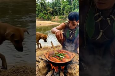 Lobster with Green Chili: The Secret to Delicious Forest Man Cooking! #food #cooking #shorts