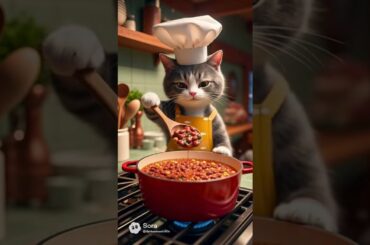 Cat is making Chili for the whole Family #SoraAi