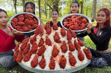 Amazing cooking chicken leg crispy with rice and chili sauce recipe in my countryside