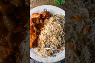 Spicy Chilli chicken & Fried Rice #shorts #friedrice #chillichicken #ytshorts #trending