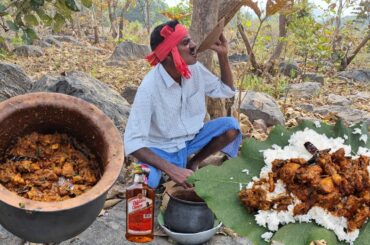 Pepper Chicken Fry Recipe || Pot Chicken Wild Dinner Village Style Cooking & Eating