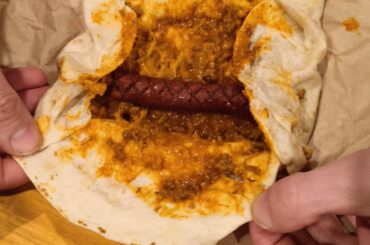 Chili cheese burrito with hotdog