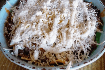 Now my dad made chilaquiles. Maybe he went overboard with the cheese?