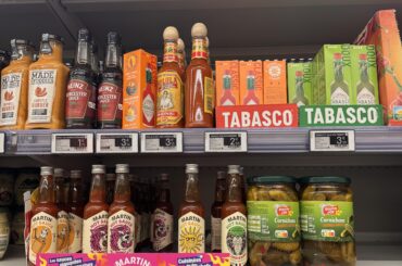 On vacation in France. Went to a giant supermarket for staples. This sad display is all the hot sauces they had!