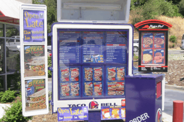 Taco Bell Drive Thru Menu from 2001 (right side of pic includes a Pizza Hut Express menu)