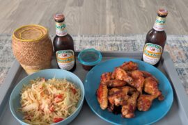 Papaya salad and wings make a great brunch