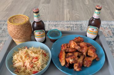 Papaya salad and wings make a great brunch
