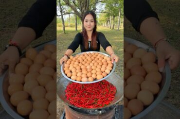 Cooking yummy deep fried egg and chili recipe