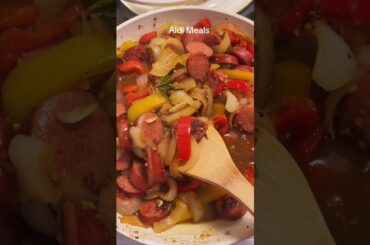 Meals under $20 easy sausage and pepper dinner idea #aldi #budgetfriendly #easydinner