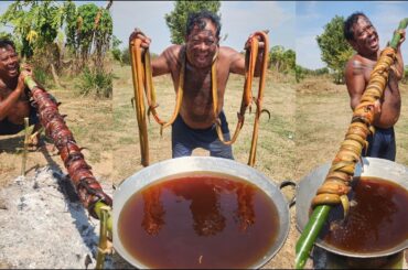 How to crispy grilled eels in Bamboo with chili recipe - village food