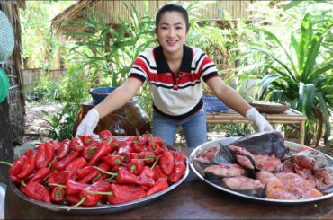 Countryside Vlog: Yummy red chili and fish cooking | Big fish recipe