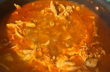 Chicken tinga and refried beans in making!