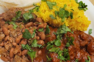 Dinner at work tonight. A chili colorado, "charros," plain old rice.