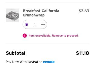 Why can’t I add single breakfast Crunchwrap