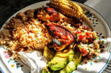 My Lil fiesta de arroz y Pollo rostado. Homemade Pico, etc.