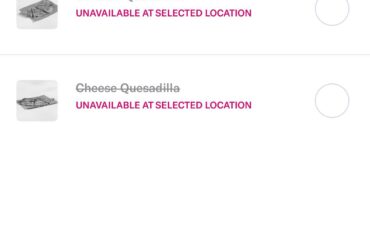 Chicken quesadilla reward unavailable