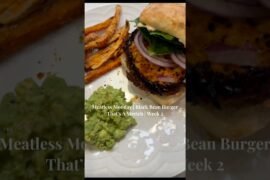 Meatless Monday Black Bean Burger with Chili Crunch Egg and Carrot Fries | Casa De Scott