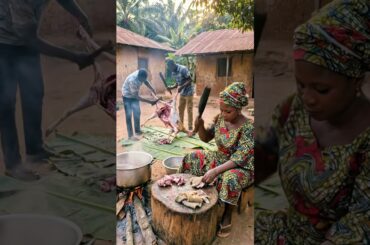 Yoruba Village Cooking Spicy Goat Meat Pepper Soup🌶️#tribalfood #tribalfeast #shorts