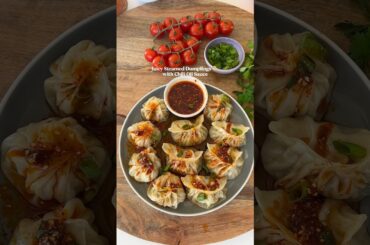 Juicy Steamed Dumplings with Chili Oil Sauce 🥟🌶️ #dumplings #chillioil #recipe #cook #foodie #food
