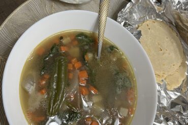 Lentil soup and handmade tortillas