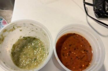 first Chile de Arbol salsa (taco truck style) and 2nd salsa verde.