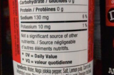 Dollarama Hot Sauce Ingredients & Nutrition Labels