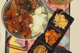 Kimchi Fried Rice with Crushed Chili Fried Chicken and Marmalade Crush