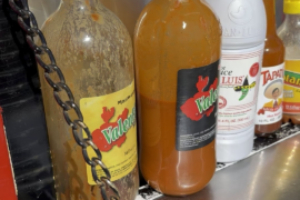 Hot sauces at a nearby food truck