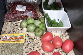 Should I use raw onion or throw it on the grill as well to char? Do I throw the chile de arbol on grill as well?