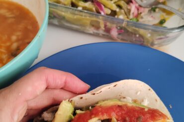 Traditional Mexican “tacos placeros” with fresh cactus salad