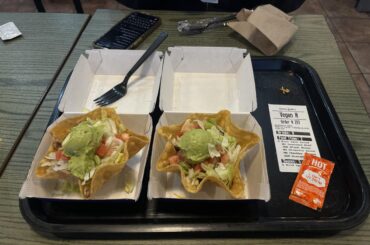 Mini Taco Salad Bowls at Taco Bell (Black Beans + Refried Beans)