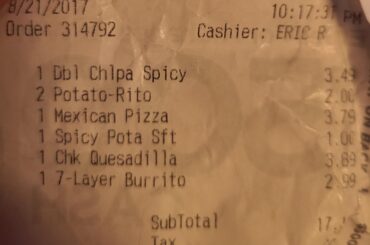 My receipt from 2017