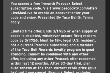 Peacock 1 month free code